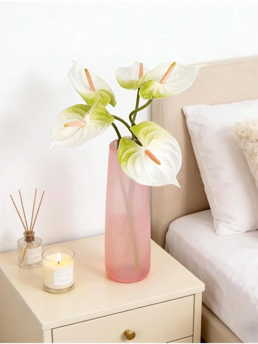 NIB Anthurium Faux Florals Real Touch 6 Pcs White,Centerpiece,Bouquet,Vase